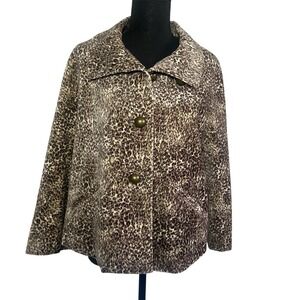 Talbots Women's 6P Petite Animal Print Blazer Jacket Cotton Velvet Leopard